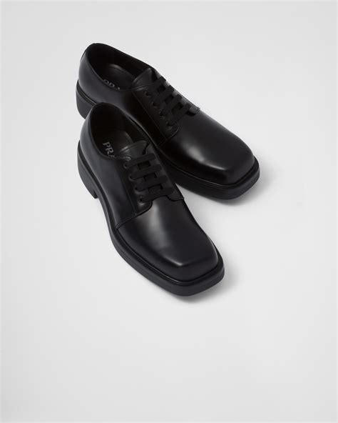 prada black bright derbys|Black Brushed Leather Derby Shoes .